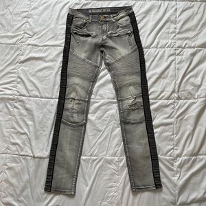 Argonaut Nation Moto Skinny Rhinestone Stretchy Distressed Gray Jeans Men’s 32